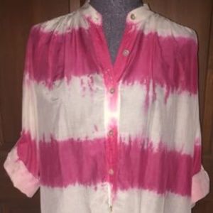 Young Fabulous Broke Tunic Blouse Pink White Silk